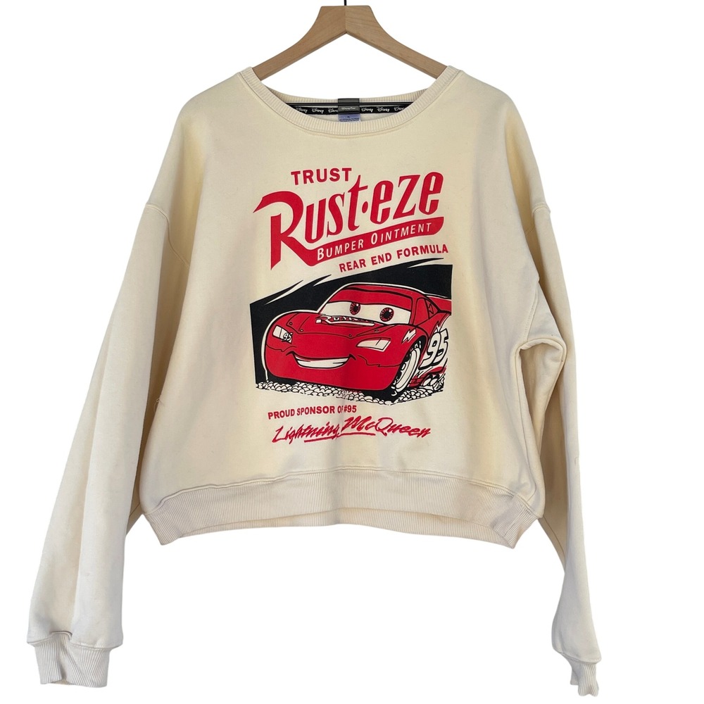 Disney Pixar Cars Lightning McQueen Rust-eze Cropped Sweatshirt Cream XL JT27150